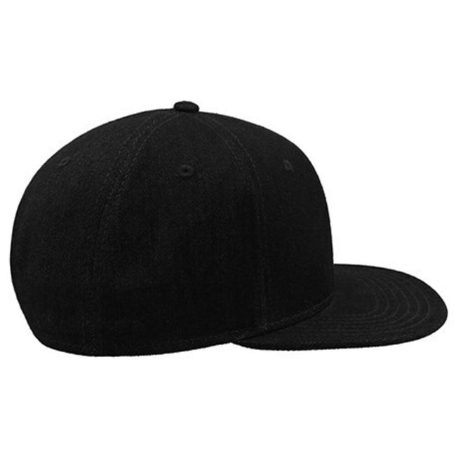 Black - Side - Atlantis Denim 6 Panel Flat Visor Cap