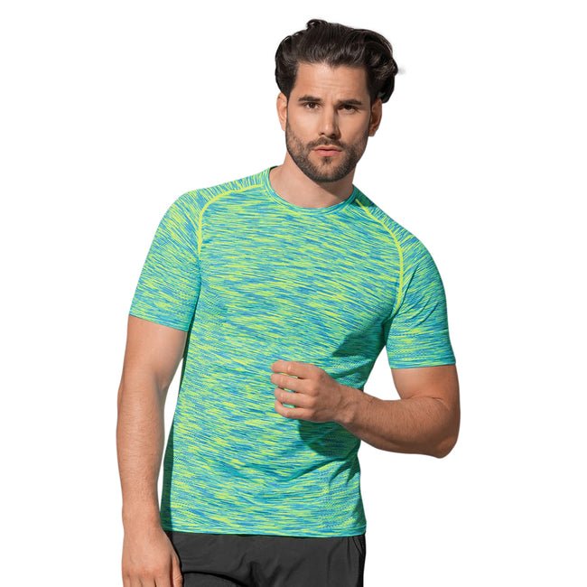 Kiwi Green Melange - Front - Stedman Mens Active Seamless Raglan Tee