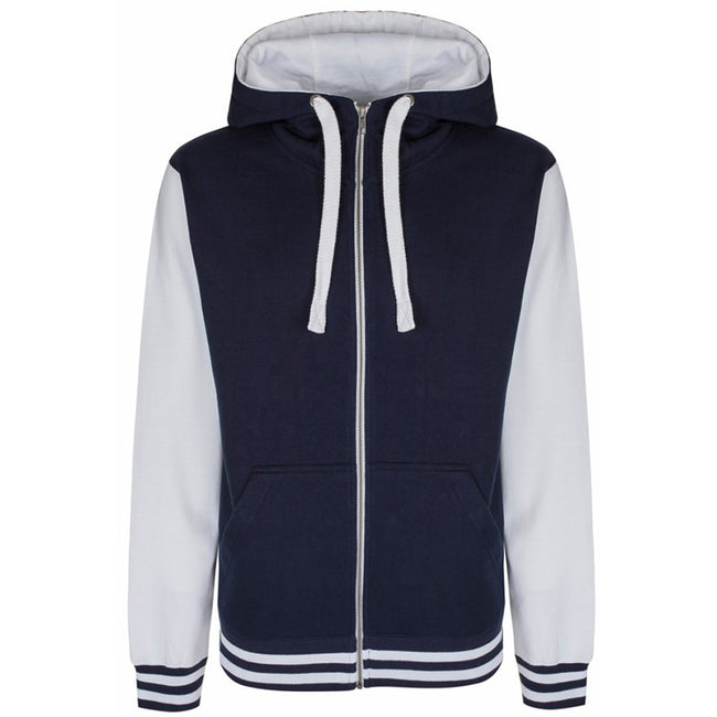 Navy-White - Front - FDM Mens Active Zip Hoodie