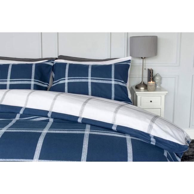 Navy-White - Lifestyle - Belledorm Dalton Brushed Cotton Checked Duvet Set