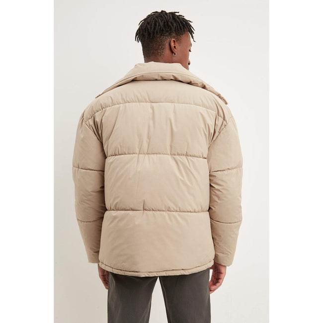 Stone - Back - Burton Mens Funnel Neck Puffer Jacket