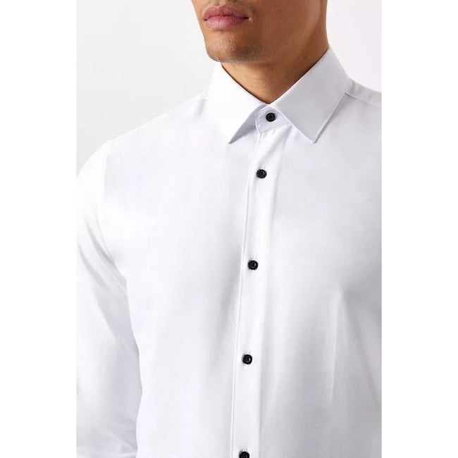 White - Side - Burton Mens Full Cuffed Slim Formal Shirt