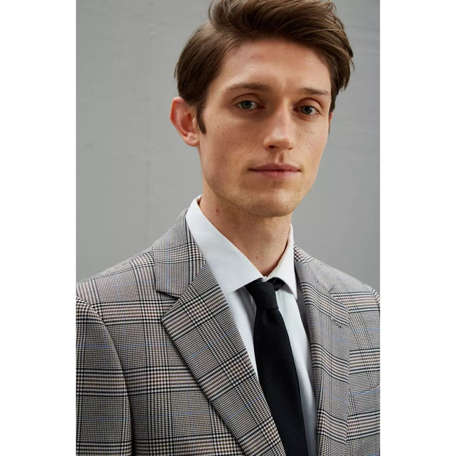 Gray - Pack Shot - Burton Mens Retro Checked Single-Breasted Slim Suit Jacket