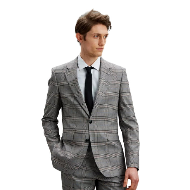 Gray - Front - Burton Mens Retro Checked Single-Breasted Slim Suit Jacket