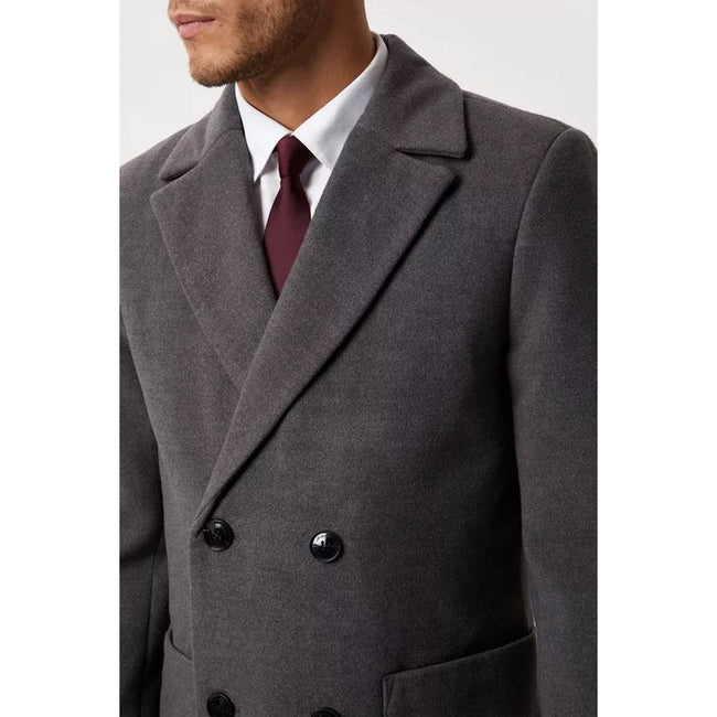 Charcoal - Side - Burton Mens Double-Breasted Overcoat