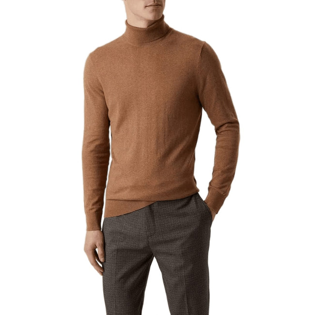 Brown - Front - Burton Mens Marl Knitted Roll Neck Sweater