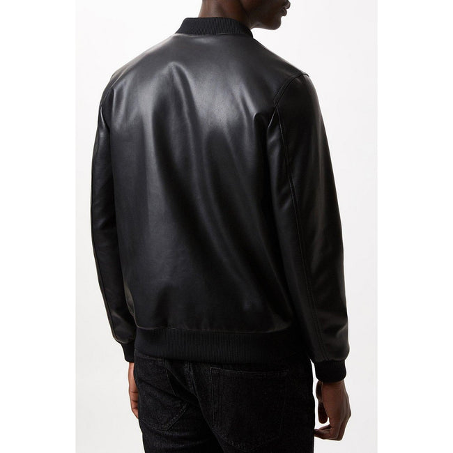 Black - Back - Burton Mens Leather Effect Bomber Jacket