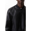 Black - Side - Burton Mens Leather Effect Bomber Jacket