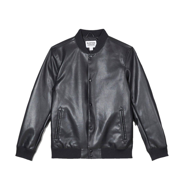 Black - Front - Burton Mens Leather Effect Bomber Jacket