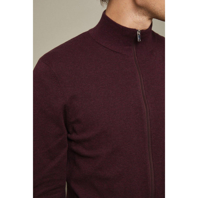 Burgundy - Side - Burton Mens Knitted Full Zip Sweater