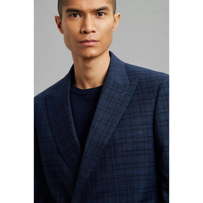 Navy - Side - Burton Mens Multi Check Double-Breasted Skinny Suit Jacket