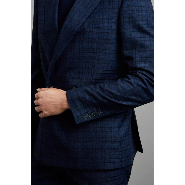 Navy - Lifestyle - Burton Mens Multi Check Double-Breasted Skinny Suit Jacket