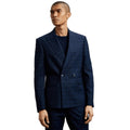 Navy - Front - Burton Mens Multi Check Double-Breasted Skinny Suit Jacket