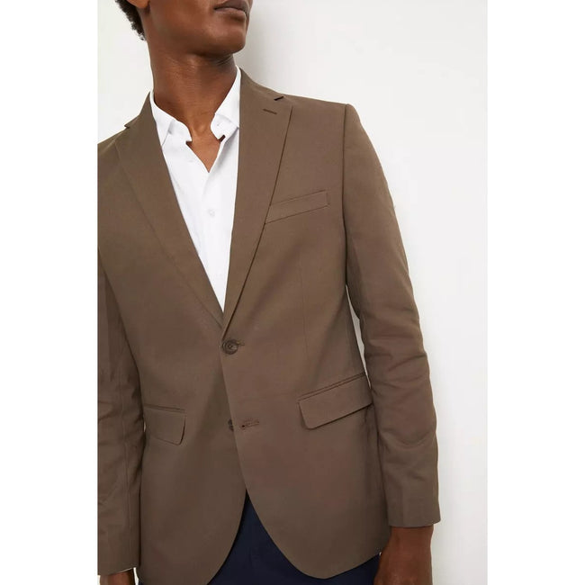 Brown - Side - Burton Mens Cotton Single-Breasted Blazer