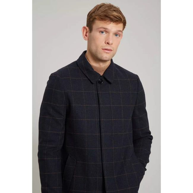 Navy - Side - Burton Mens Windowpane Check Overcoat