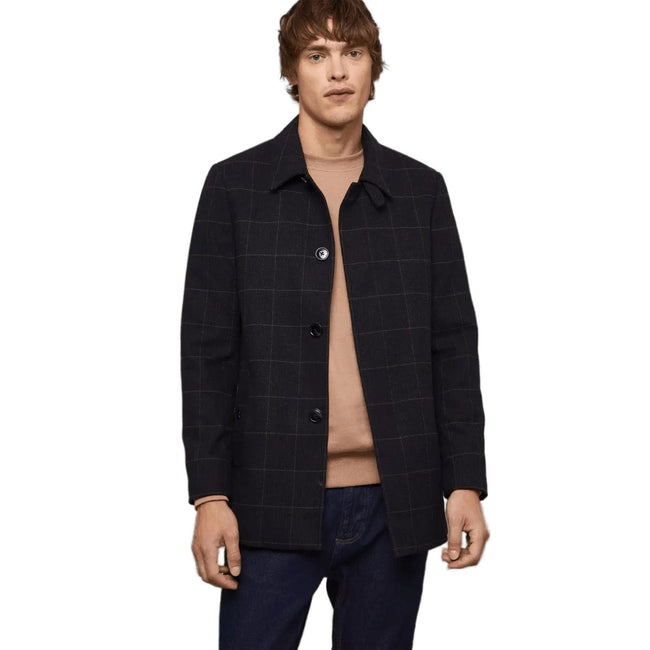 Navy - Front - Burton Mens Windowpane Check Overcoat