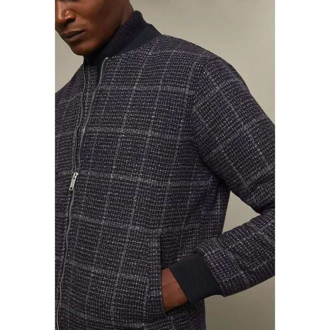 Navy - Side - Burton Mens Checked Wool Bomber Jacket