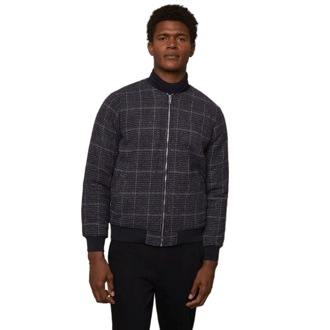 Navy - Front - Burton Mens Checked Wool Bomber Jacket