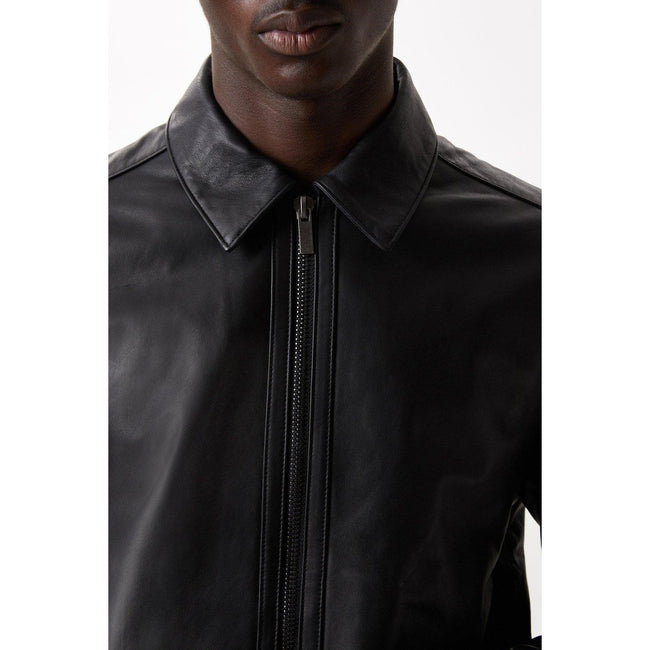 Black - Side - Burton Mens Leather Collared Jacket