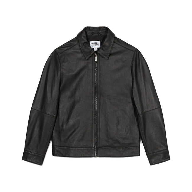 Black - Front - Burton Mens Leather Collared Jacket