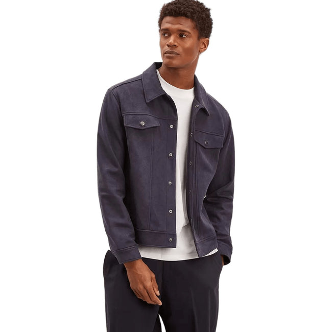Navy - Front - Burton Mens Suedette Trucker Jacket