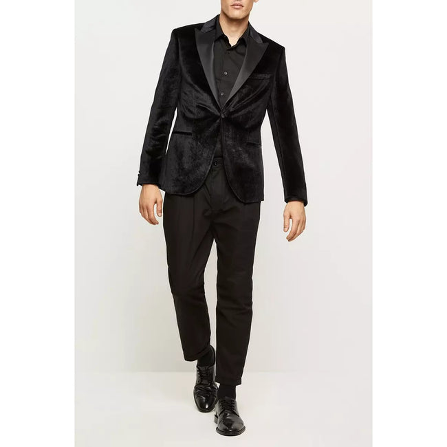 Black - Close up - Burton Mens Velvet Slim Suit Jacket
