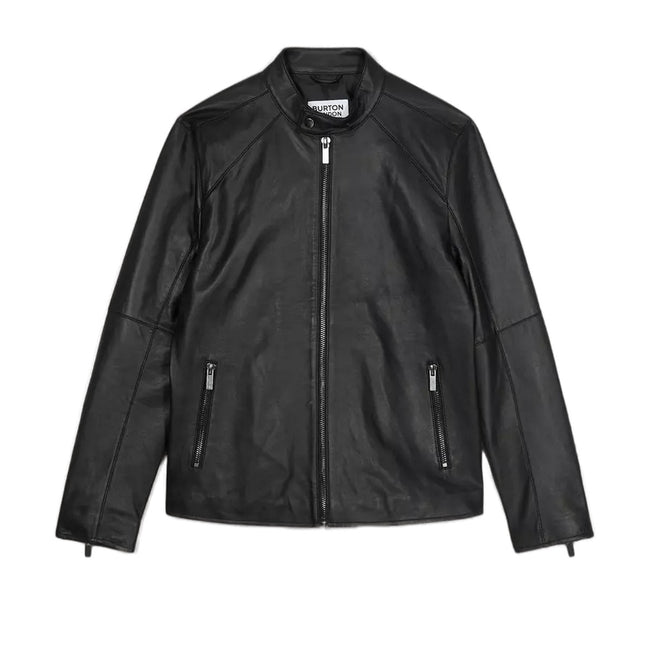 Black - Front - Burton Mens Leather Racer Jacket
