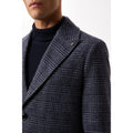 Navy - Side - Burton Mens Checked Wool Blend Overcoat
