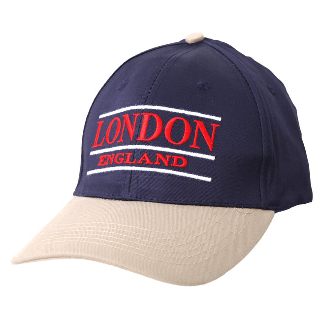 Navy-Beige-Red-White - Front - London England Embroidered Baseball Cap (Blue Beige)