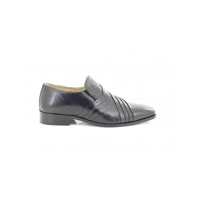Black - Back - Montecatini Mens Cross Pleated Tab Front Leather Shoes