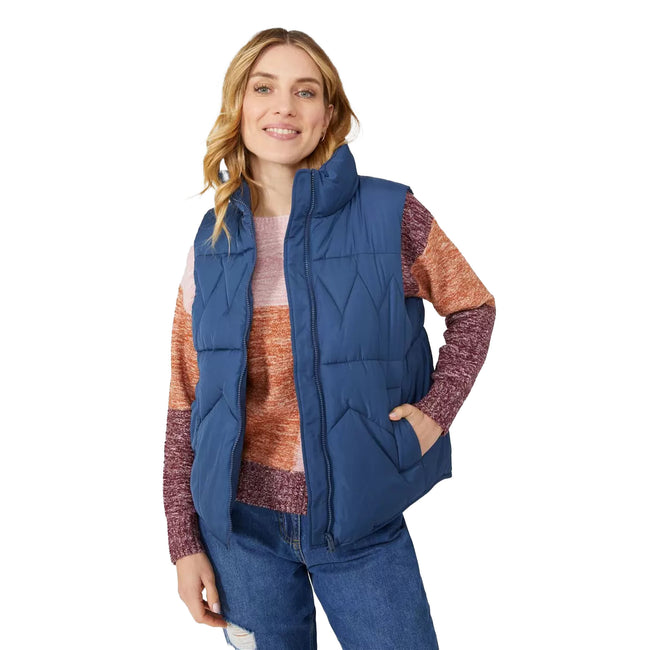 Washed Blue - Front - Mantaray Womens-Ladies Padded Vest