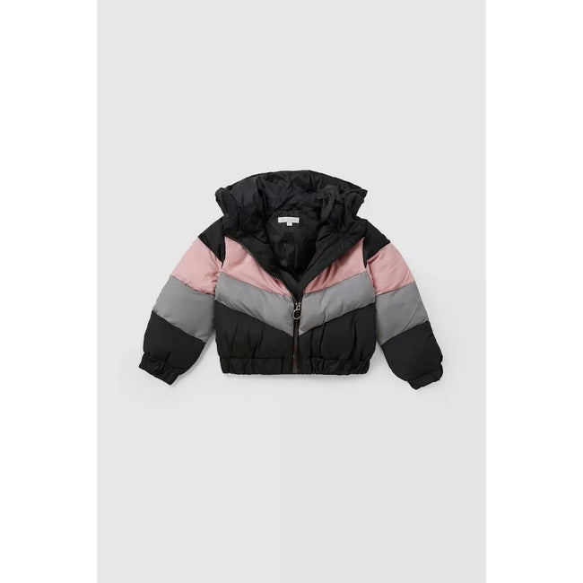 Black-Pink-Gray - Side - Blue Zoo Girls Colour Block Cropped Jacket