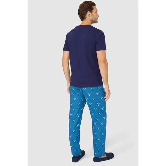 Dark Blue - Back - Debenhams Mens Stag Pajama Set
