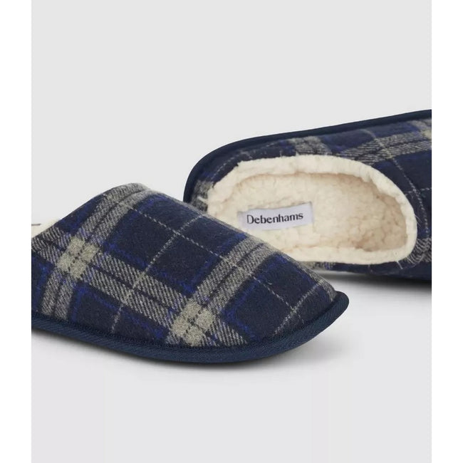 Navy-White - Side - Debenhams Mens Checked Slippers
