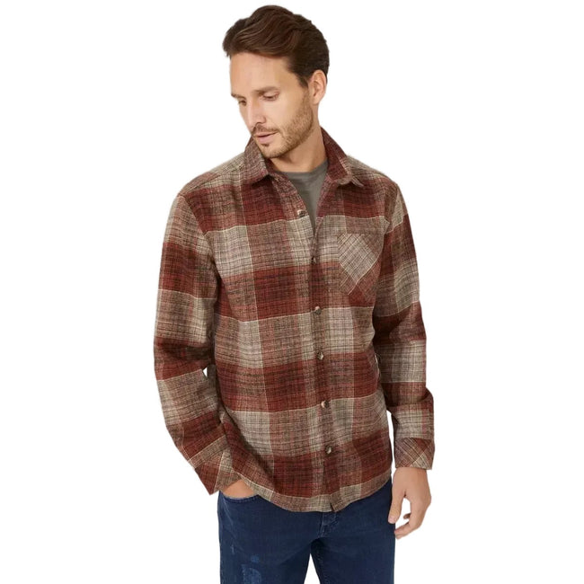 Red - Front - Mantaray Mens Shadow Checked Overshirt