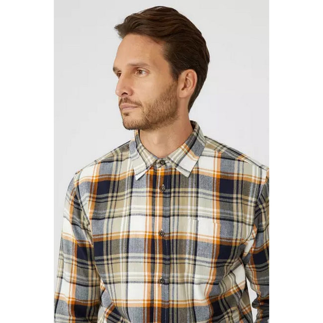 Orange - Side - Mantaray Mens Checked Herringbone Shirt