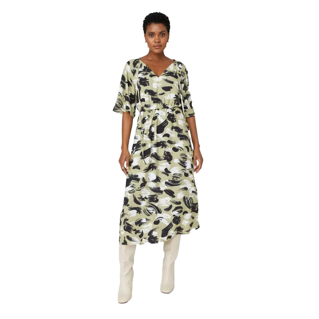 Khaki - Front - Principles Womens-Ladies Printed Flutter Midi Dress