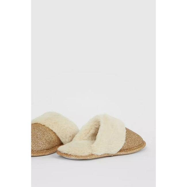 Gold - Side - Blue Zoo Girls Glitter Slippers