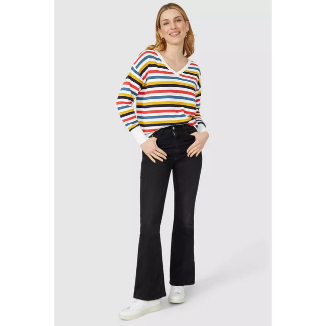 Ivory - Lifestyle - Mantaray Womens-Ladies Multi Stripe V Neck Sweater