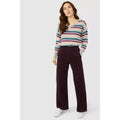 Grey Marl - Pack Shot - Mantaray Womens-Ladies Multi Stripe V Neck Sweater