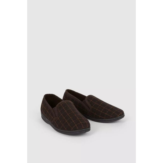 Brown - Lifestyle - Debenhams Mens Windowpane Checked Textile Slippers