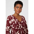 Wine - Side - Principles Womens-Ladies Floral V Neck Top
