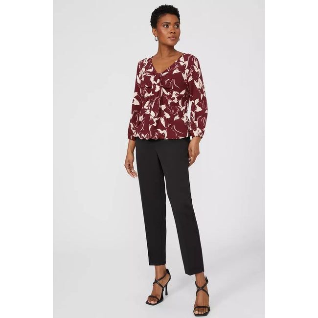 Wine - Pack Shot - Principles Womens-Ladies Floral V Neck Top