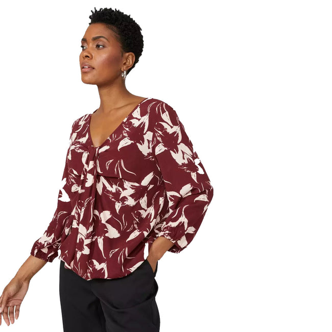 Wine - Front - Principles Womens-Ladies Floral V Neck Top