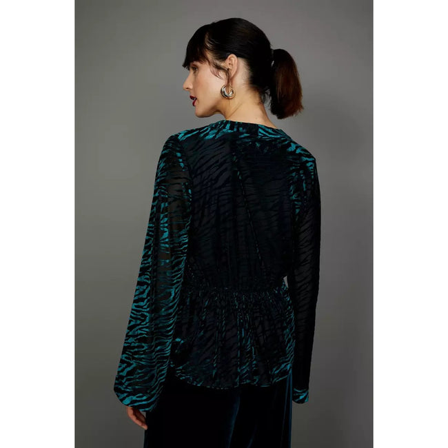 Teal - Back - Principles Womens-Ladies Devore Kimono Sleeve Blouse