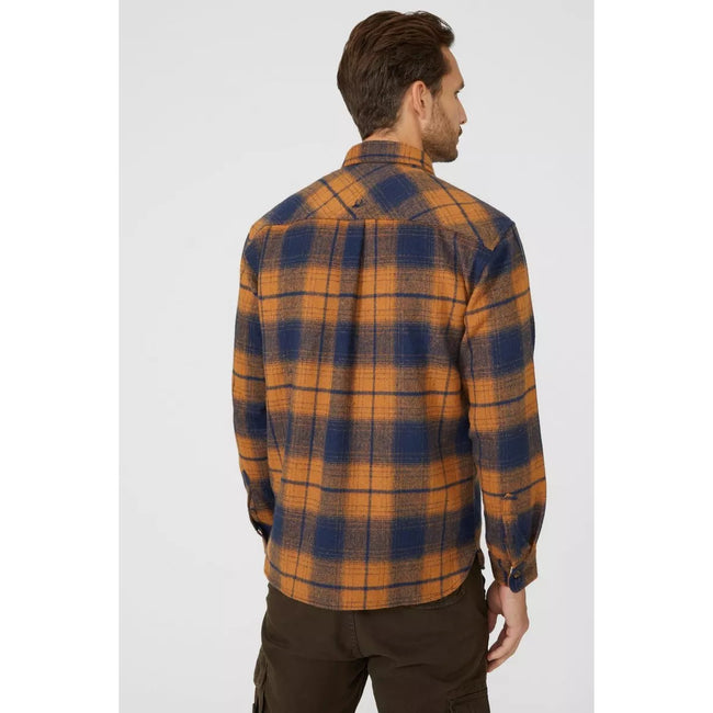 Orange - Back - Mantaray Mens Checked Brushed Overshirt