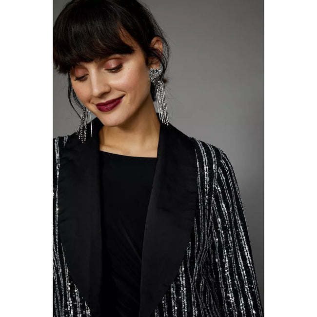 White-Silver - Side - Principles Womens-Ladies Sequin Collared Blazer