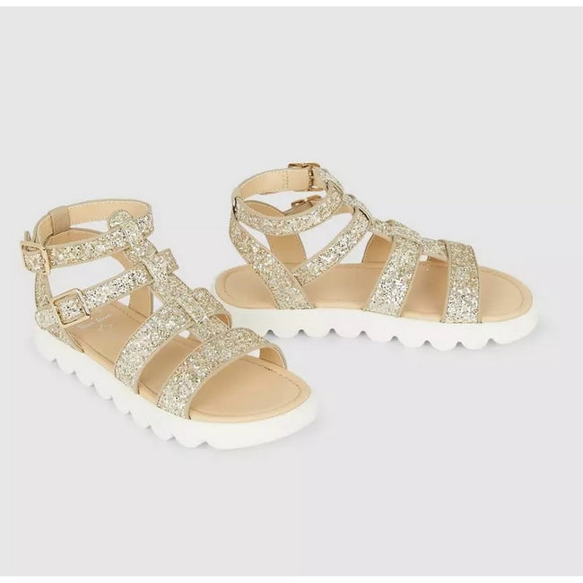 Gold - Side - Blue Zoo Girls Glitter Gladiator Sandals