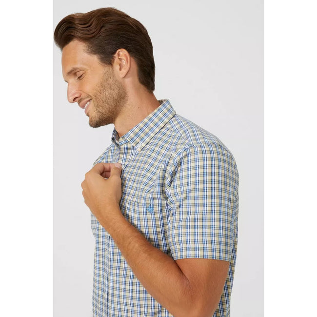 Yellow - Side - Maine Mens Mini Grid Check Shirt
