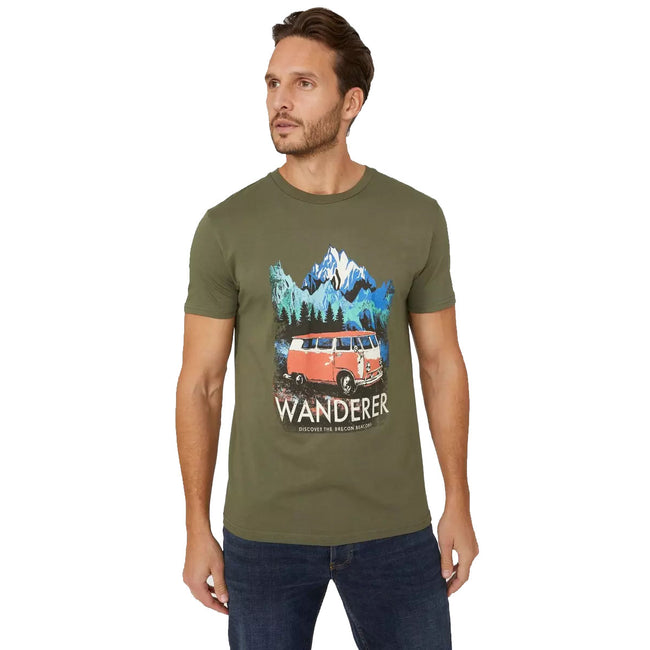 Khaki - Front - Mantaray Mens Wanderer Printed T-Shirt